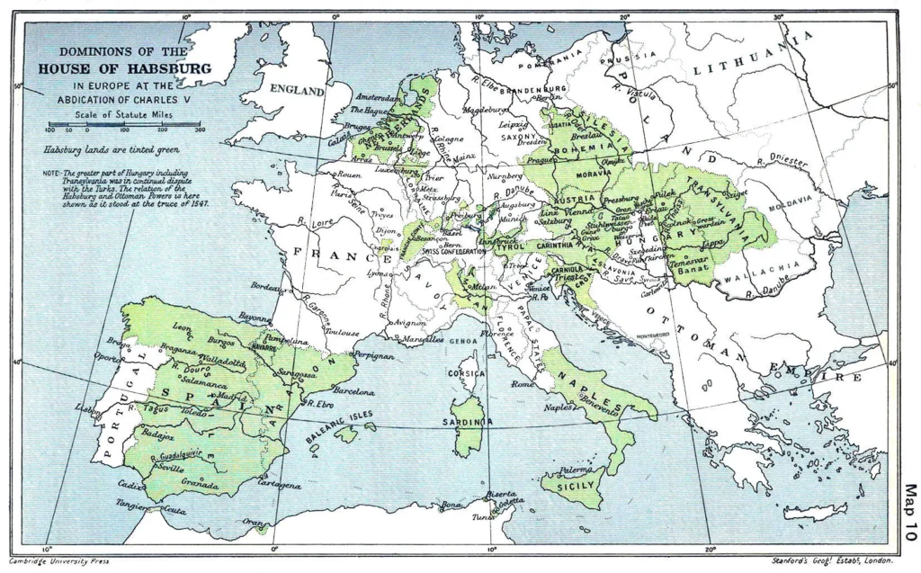 Mapa de los territorios del Imperio español en Europa